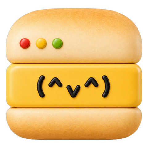 The Bunmaska logo - a bun with macOS traffic lights and a kaomoji butter slab